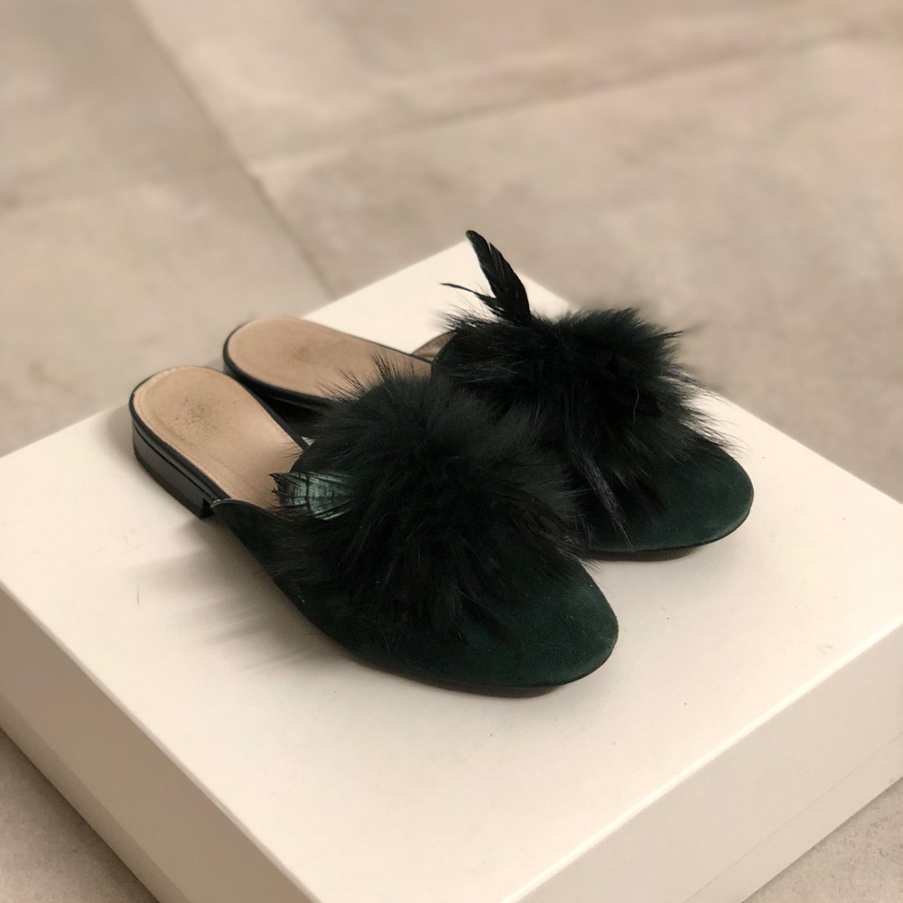 Dark green powder puff mule / backloads loafer